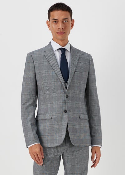 Taylor & Wright Forth Grey Check Skinny Fit Suit Jacket - 40 Chest Regular