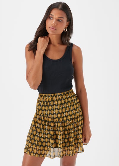 Black Foulard Print Chiffon Mini Skirt - Size 8