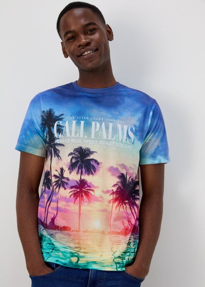 Blue LA Palm Tree Print T-Shirt