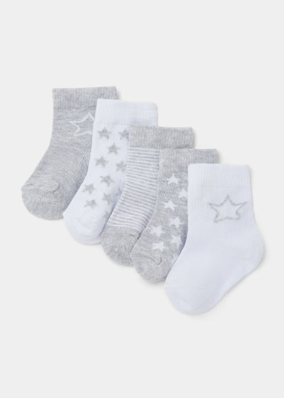5 Pack Grey Marl Baby Socks (Newborn-23mths) - Newborn