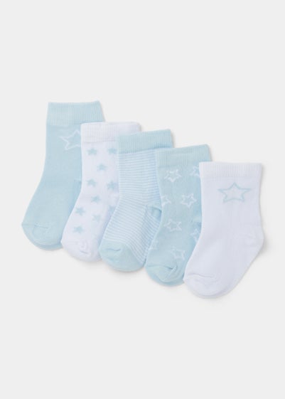 Baby 5 Pack Blue Socks (Newborn-23mths) - Age 0 - 3 Months