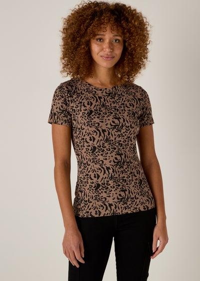 Brown Animal Print T-Shirt - Size 8