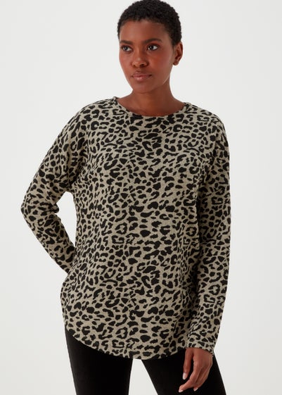 Brown Leopard Print Crewneck Top