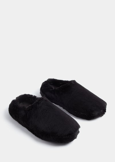 Black Faux Fur Mule Slippers