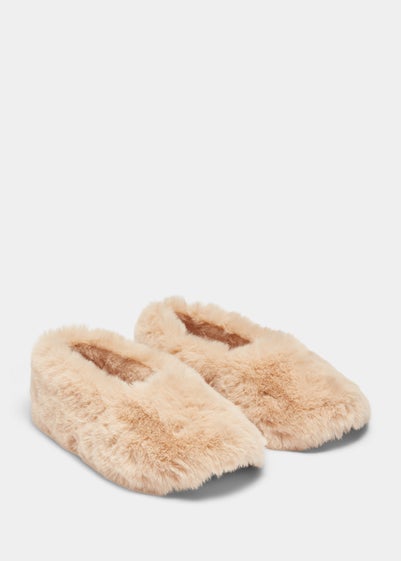 Beige Faux Fur Ballet Slippers - Size 3