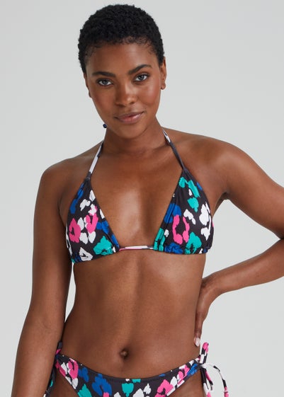 Black Animal Print Triangle Bikini Top