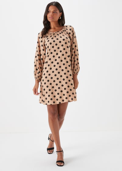 Brown Spot Print Viscose Mini Dress