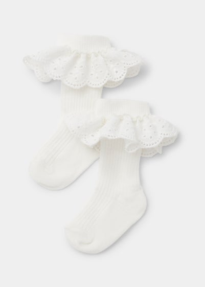 Baby 2 Pack Cream Schiffli Frill Socks (Newborn-23mths) - Age 3 - 6 Months