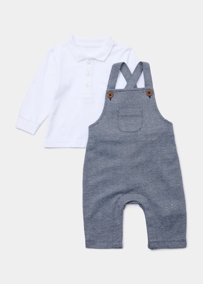 Baby Navy Jersey Dungarees & Polo Shirt Set (Newborn-23mths) - Age 0 - 3 Months