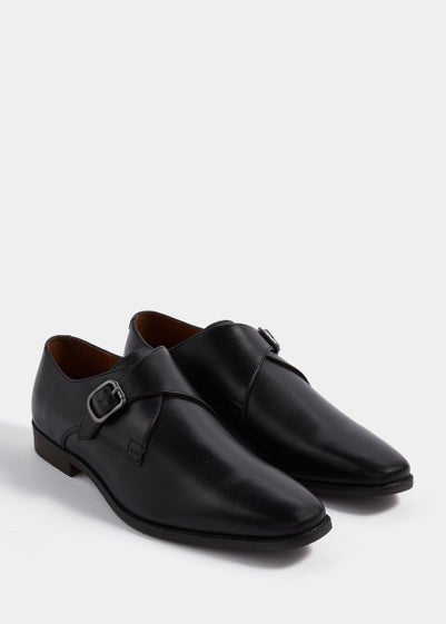 Black Real Leather Monk Shoes - Size 6