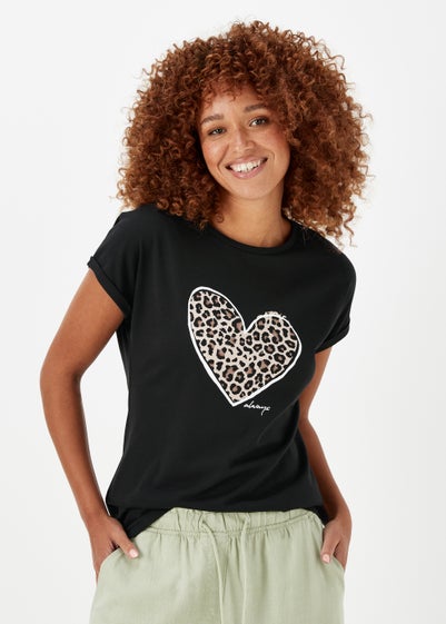 Black Animal Heart Print T-Shirt