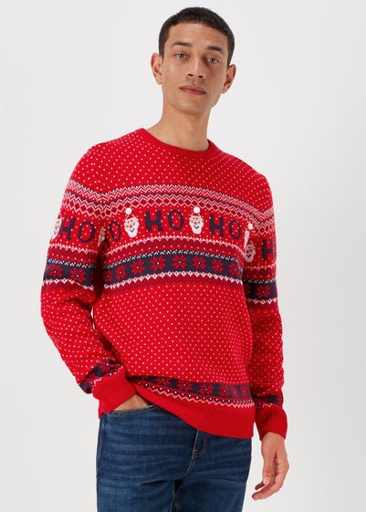 Red Christmas Santa Knitted Jumper - Medium