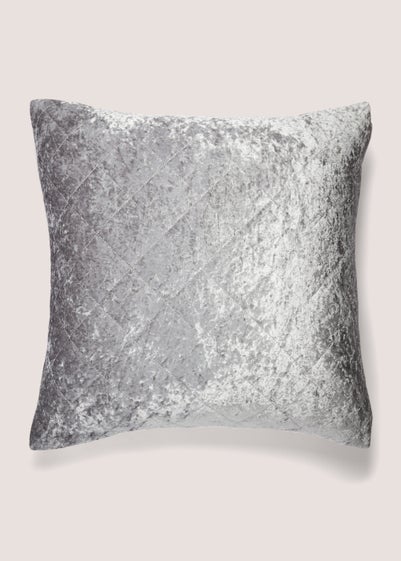 Silver Quilted Crushed Velvet Cushion (43cm x 43cm)