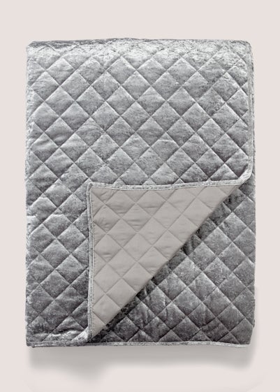 Silver Quilted Crushed Velvet Bedspread (235cm x 235cm)