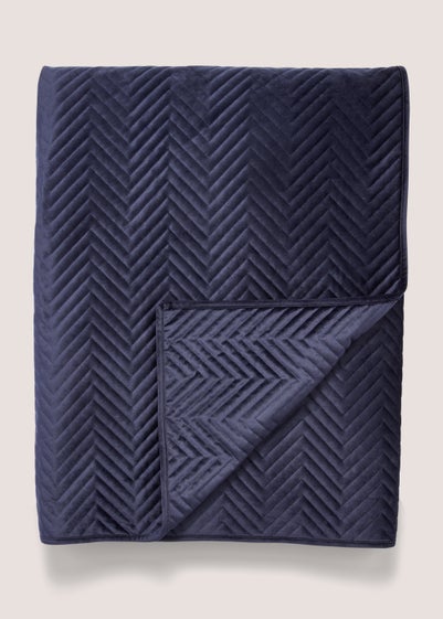 Navy Velvet Quilted Bedspread (235cm x 235cm)