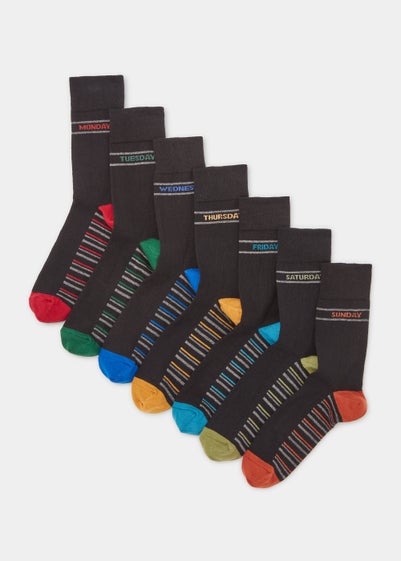 7 Pack Black Days of the Week Socks