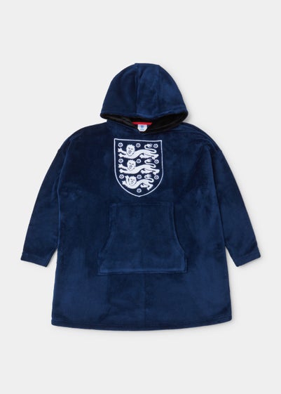 Kids Blue England Football Snuggle Hoodie - Age 7 - 13 Years