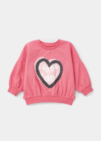 Girls Pink Heart Slogan Sweatshirt (9mths-6yrs) - Age 9 - 12 Months