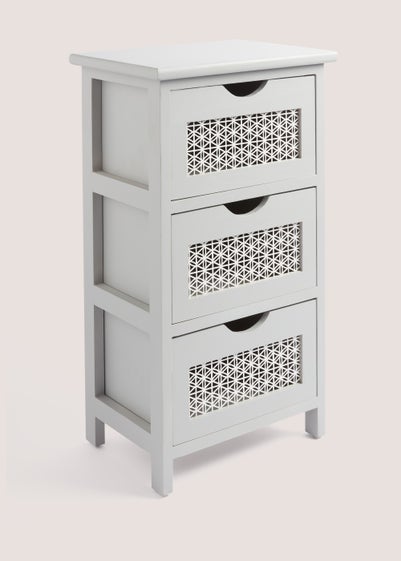 Grey Metal Wood 3 Drawers (63cm x 35cm x 25cm)