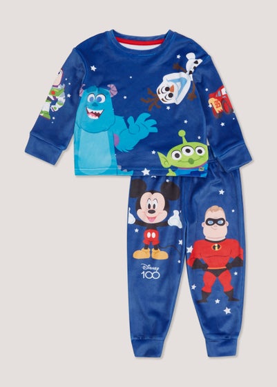 Kids Blue Disney Character Print Velour Pyjama Set (9mths-7yrs) - Age 9 - 12 Months