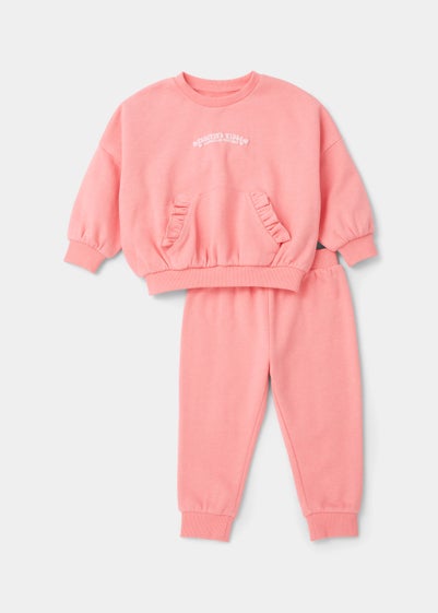 Girls Pink Positive Vibes Sweatshirt & Joggers Set (9mths-6yrs) - Age 9 - 12 Months