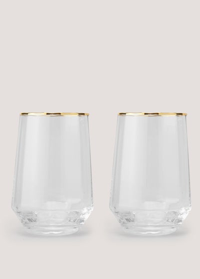 2 Pack Ribbed Gold Rim Tumblers (10cm x 7.5cm) Reviews - Matalan