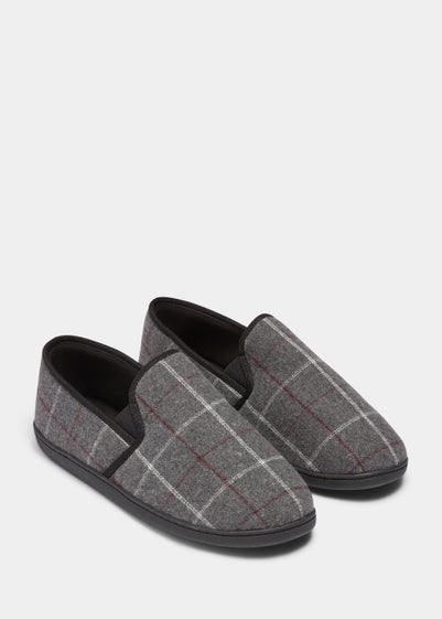 Grey Check Thinsulate Slippers - Size 7