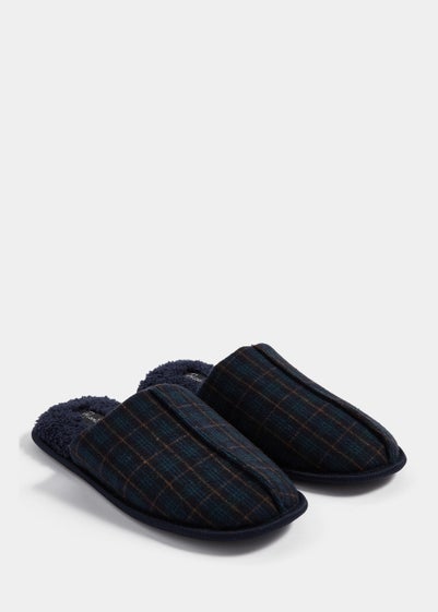 Navy Check Slippers - Size 6