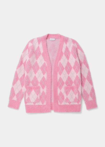 Girls Pink Diamond Fluffy Cardigan (4-13yrs)