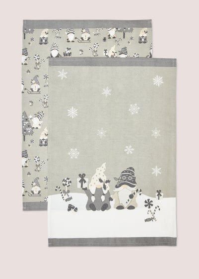 2 Pack Grey Christmas Gnome Tea Towels (65.5cm x 45cm)