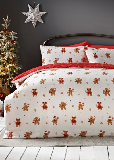 White & Red Gingerbread People Duvet Cover - Single