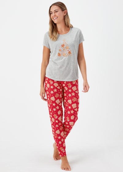 Grey & Red Gingerbread Christmas Pyjama Set