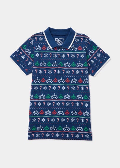 Boys Navy Christmas Gaming Polo Shirt (4-13yrs) - Age 4 Years
