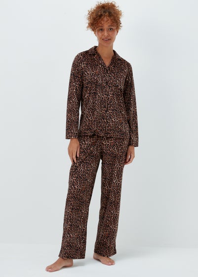 Mink Animal Print Traditional Button Up Pyjamas