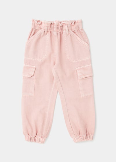Girls Pink Paperbag Cargo Trousers (9mths-6yrs) - Age 9 - 12 Months