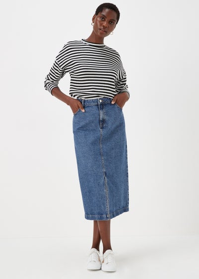 Dark Wash Denim Midi Skirt