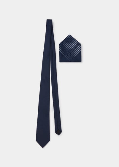 Taylor & Wright Navy Tie & Navy Polka Dot Pocket Square Set - One Size