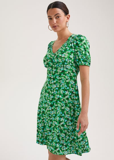 Green Ditsy Floral Mini Dress - Size 8