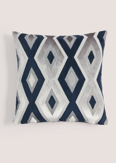 Navy Cut Velvet Diamond Cushion (43cm x 43cm)