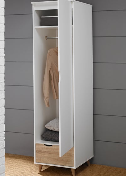 LPD Furniture Stockholm 1 Door Wardrobe White-Oak (1900x580x500mm)