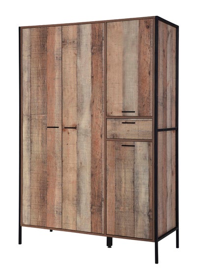 LPD Furniture Hoxton 4 Door Wardrobe Distressed Oak Effect (1800x520x1238mm) - One Size