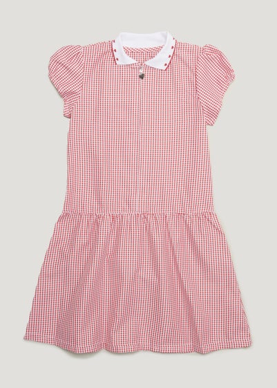 Girls Red Knitted Collar Gingham School Dress (3-14yrs) - Age 3 Years