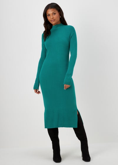 Teal Super Soft Turtle Neck Dress