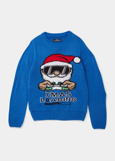 Boys Blue Christmas Light Up Gamer Knitted Jumper (4-13yrs) - Age 4 Years