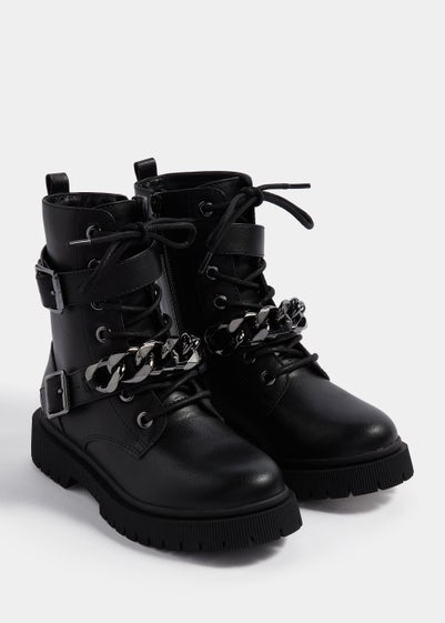 Girls Black Chain Biker Boots (Younger 10-Older 5) - Size 3