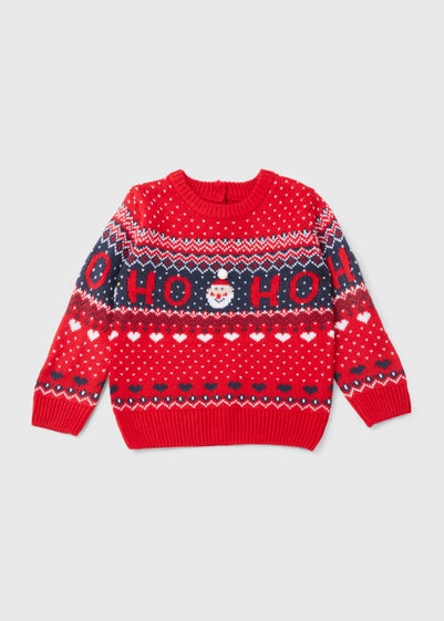 Girls Red Christmas Knitted Jumper (9mths-3yrs) - Age 9 - 12 Months