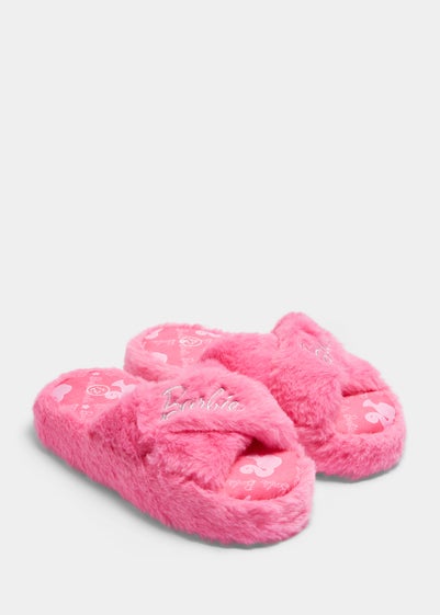 Kids Pink Barbie Print Cross Strap Slippers (Younger 10-Older 5) - Size 10 Infants