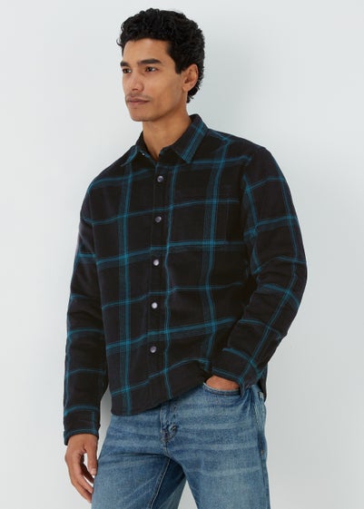 Black Check Cord Fleece Overshirt