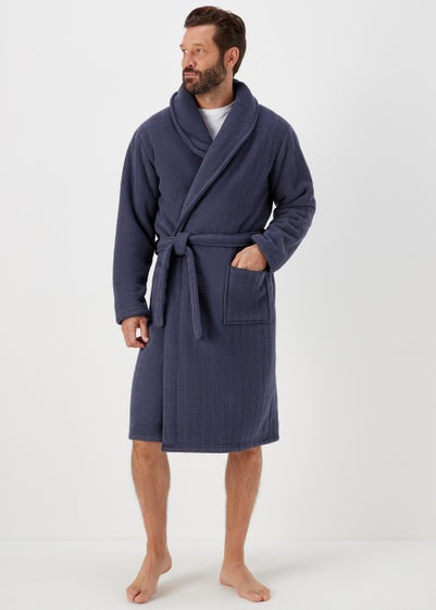 Navy Embossed Bonded Dressing Gown - Small