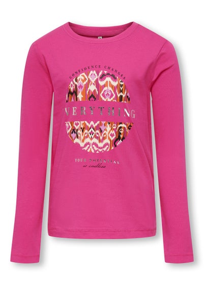 ONLY Girls Pink Print Long Sleeve T-Shirt (5-14yrs) - Age 7 - 8 Years